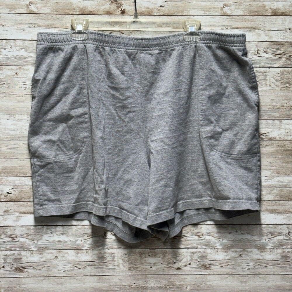 Lands' End Sport Knit Gray Cotton Elastic Waist Pull On Shorts Drawstring Sz XL